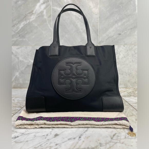 🖤Tory Burch Black Small Ella Nylon Leather Tote Bag - Picture 1 of 14